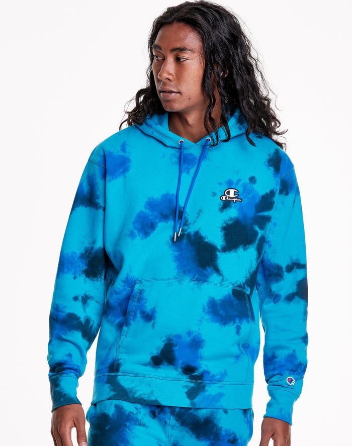 Champion Hoodie Heren - Blauw/Zwart - Astro Dye Embroidered C And Script Logo ( 749160-TBQ )